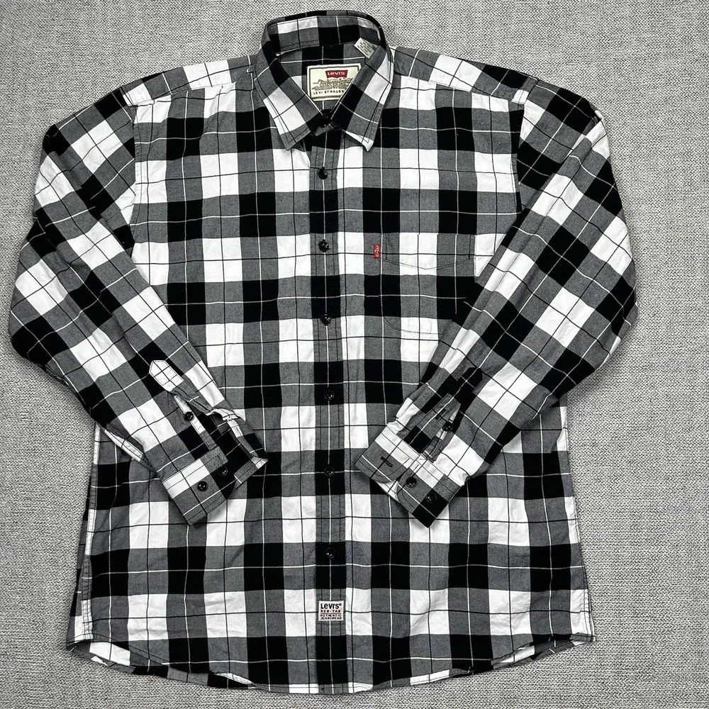 Vintage 90s Levi's Flannel Shirt Men XL Plaid Button Up Longsleeve Red Tab Jeans